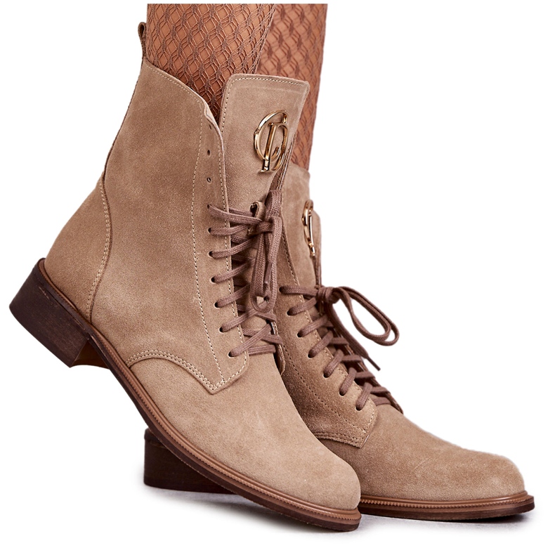 Botas de ante con cordones y adorno nicole 2750 beige