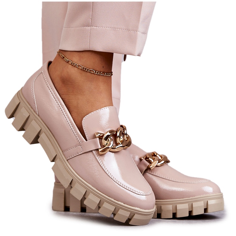 Sergio Leone Mocasines Lacados Con Plataforma Beige Inger