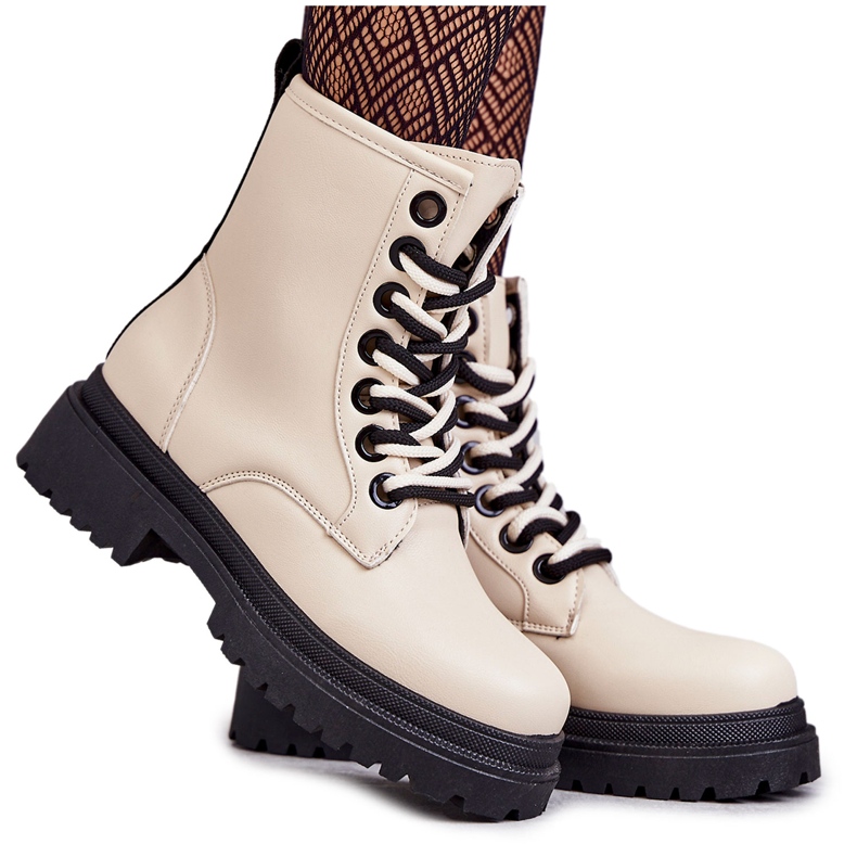Botas Mujer Piel Workers Beige Claro Denila