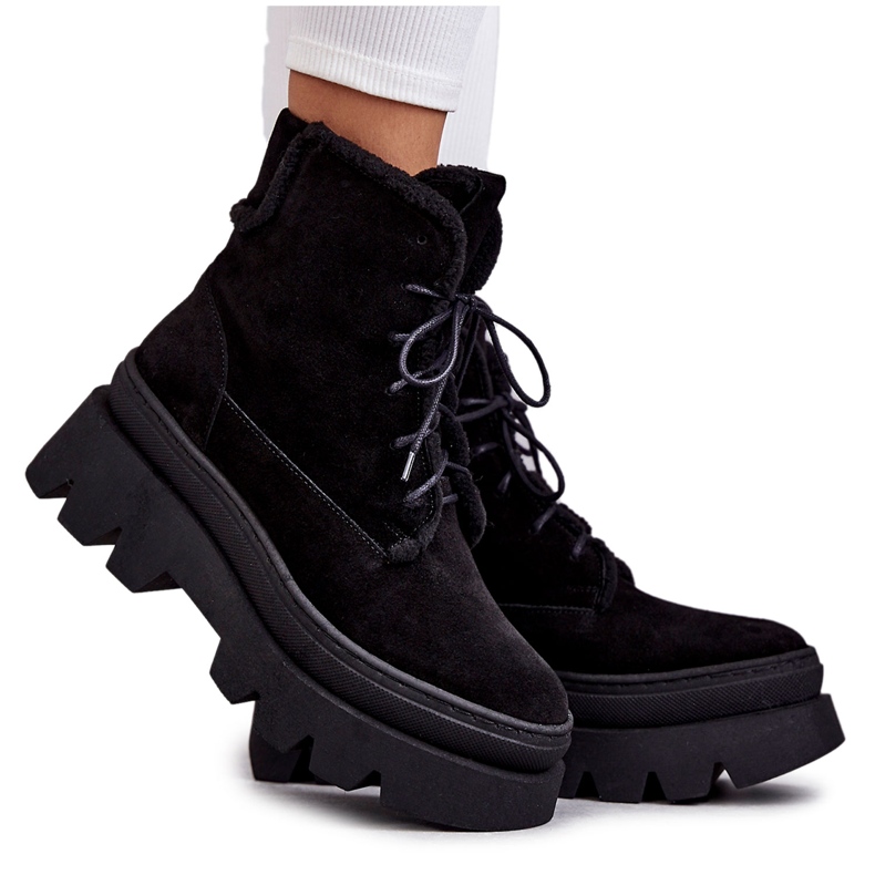 Botas cálidas de ante con cordones Negro Elisabeth Botas cálidas de ante con cordones Negro Elisabeth