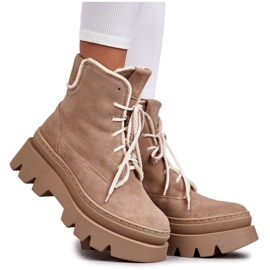 PL5 Botas cálidas de ante con cordones Beige Elisabeth marrón