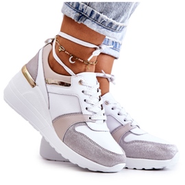 S.Barski Deportivas de piel con cuña blanca y gris Rayana blanco