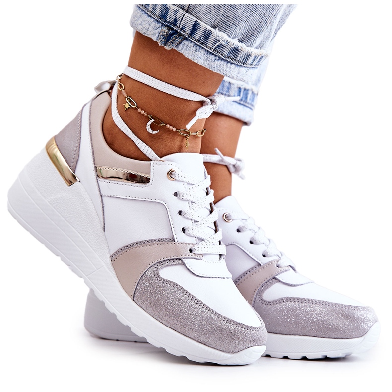 S.Barski Deportivas de piel con cuña blanca y gris Rayana blanco
