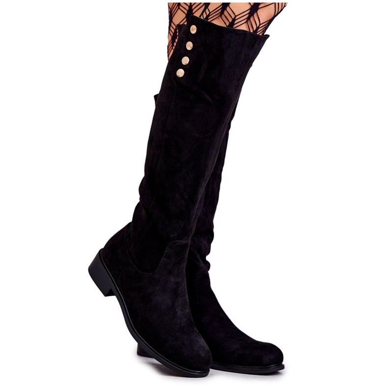 S.Barski Botas de tacón plano de ante negro Laura Warm