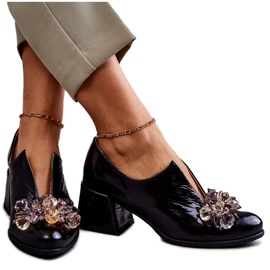 PA2 Zapato Piel Liso Adorno Brillante Negro Delaver