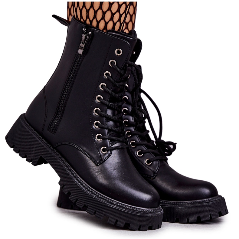 PE1 Botas Calientas de Cuero Obreras Amarradas Maria Negra negro