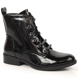 S.Barski Botas de mujer con tacón plano, lacadas y con aislamiento de S. Bararski negro