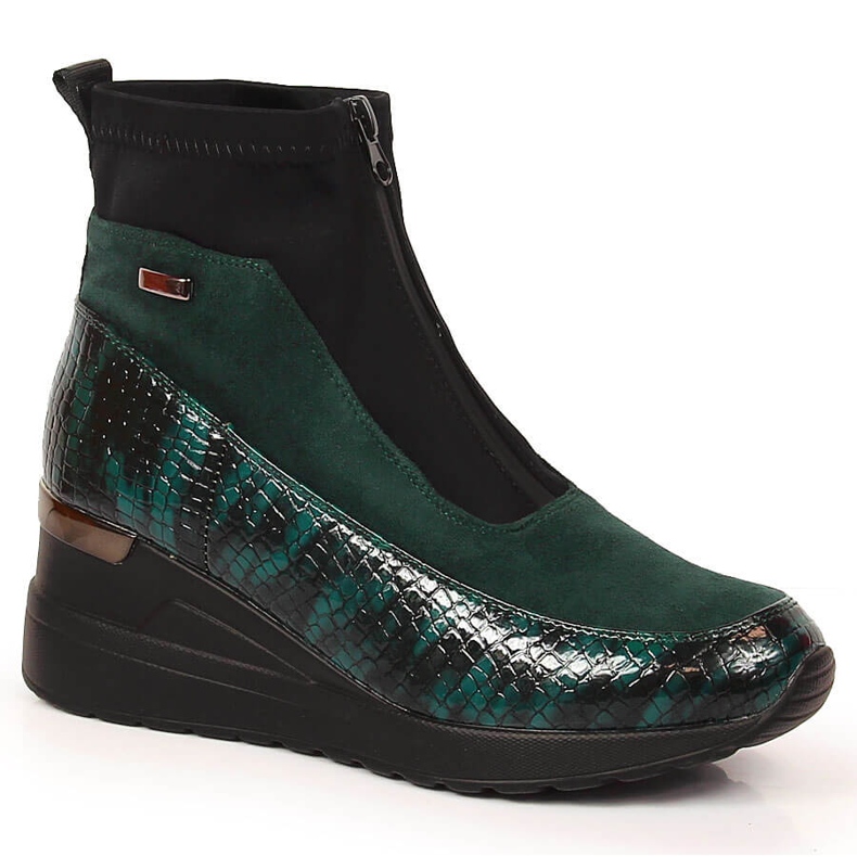 Botas de mujer con tacón de cuña verde croché Jezzi
