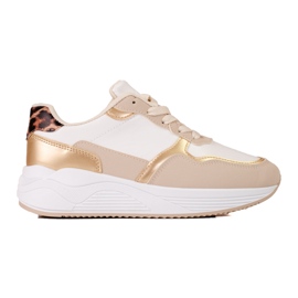 Sneakers Shelovet beige y blanco para mujer con aplicación dorada
