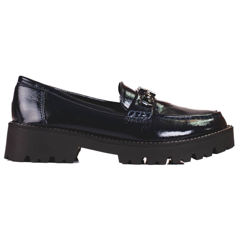 Mocasines mujer lacados sobre suela gruesa Shelovet, azul marino