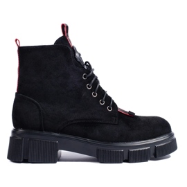 Botines de mujer con cordones en ante ligero negro