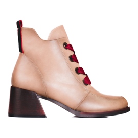 Botines de mujer beige con lazada roja Vinceza