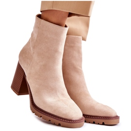 FB1 Botas De Mujer De Ante Con Tacón Con Cremallera Beige Odette