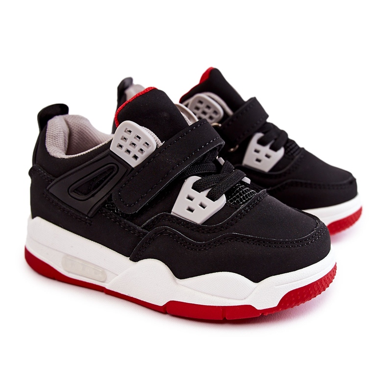 Deportivas Infantiles de Piel Negro y Rojo Marisa