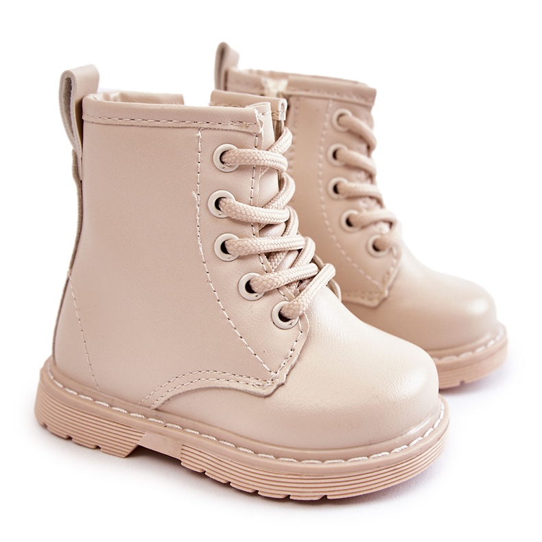 Botas Infantiles De Piel Con Cremallera Beige Omua