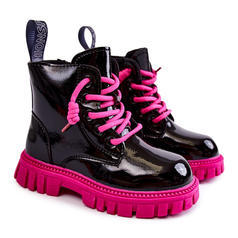 PA1 Botas Cálidas Heidi Lacado Negro y Rosa rosado