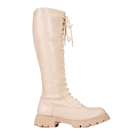 Bolsos Shelovet beige de mujer con cordones altos Bolsos Shelovet beige de mujer con cordones altos