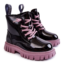 PA1 Botas Cálidas Heidi Lacado Negro y Violeta púrpura