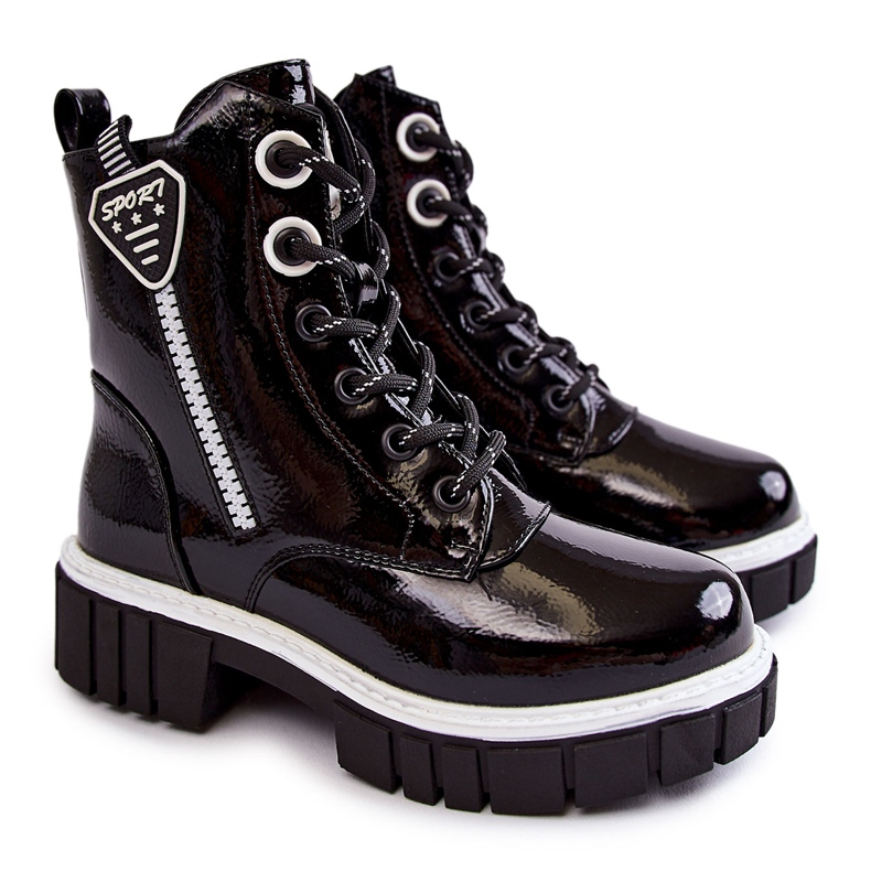 S.Barski Botas Cálidas Lacadas Negras Con Cremallera Marcella negro