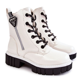 S.Barski Botas Lacadas Blanco Cálido Con Cremallera Marcella