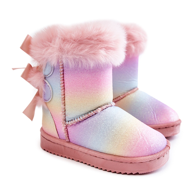 Botas Cálidas Infantiles Con Lazos Funky Snow Boots Multicolor rosado