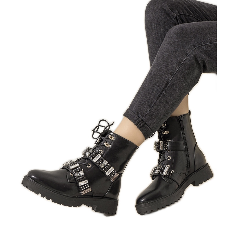 Botas negras con circonitas cúbicas Ramsey decorativas negro