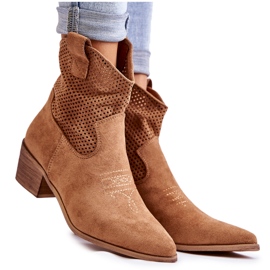 FB1 Botas Cowboy Caladas Ante Con Pespuntes Camel Elvire B-829 marrón