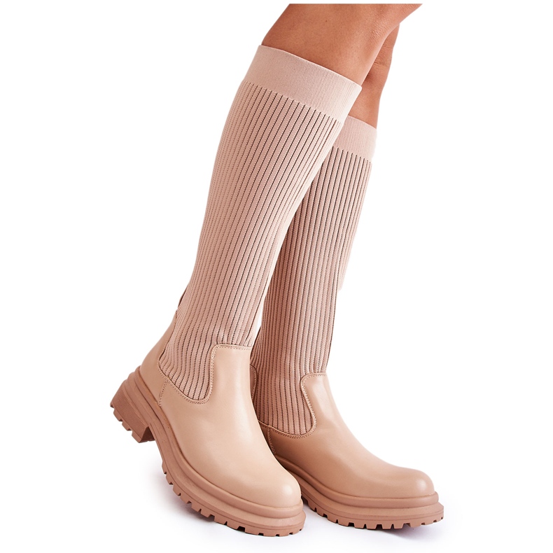 PS1 Botas Planas Mujer Canalé Beige Allys QT50P PS1 Botas Planas Mujer Canalé Beige Allys QT50P