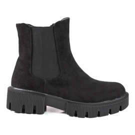 Botines Chelsea de mujer con plataforma Shelovet fabricados en ante ecológico negro