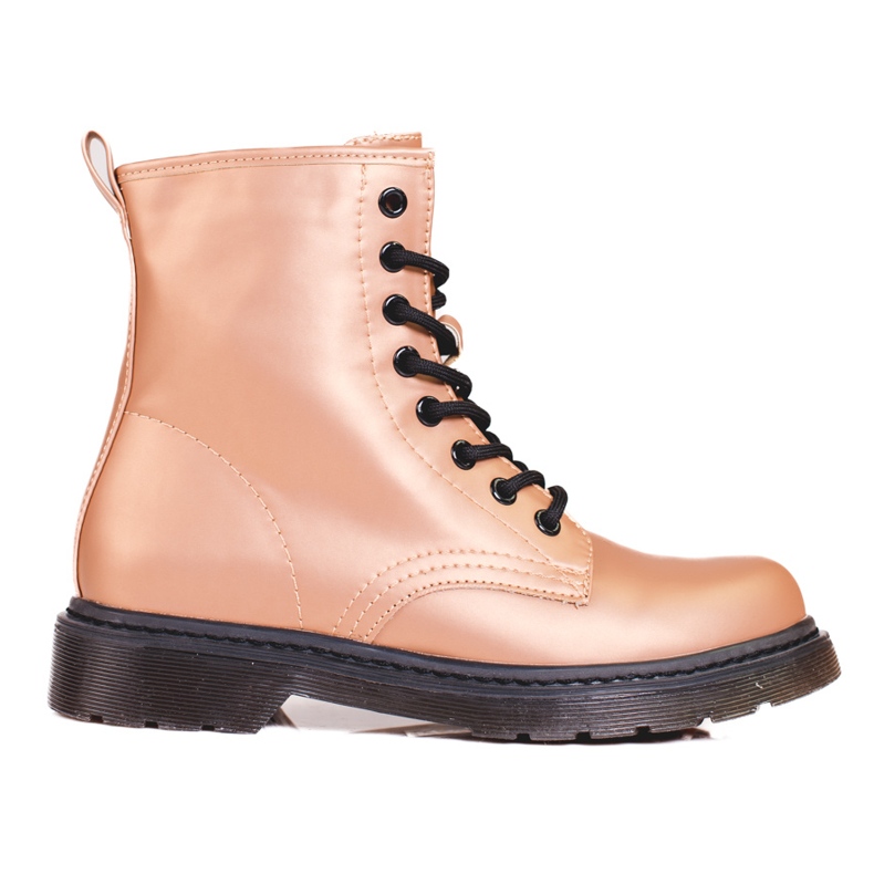 Shelovet botas de mujer con cordones dorados y brillo metalizado marrón