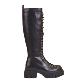 Botas altas Shelovet de mujer con cordones negro