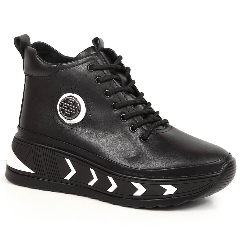Negro Botas de mujer Filippo de piel negra con tacón de cuña