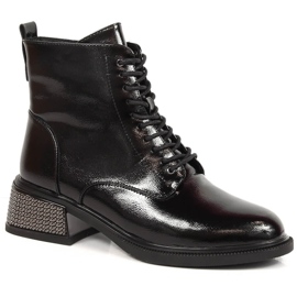 Botas de mujer lacadas con tacón decorativo, insuladas negras Filippo negro