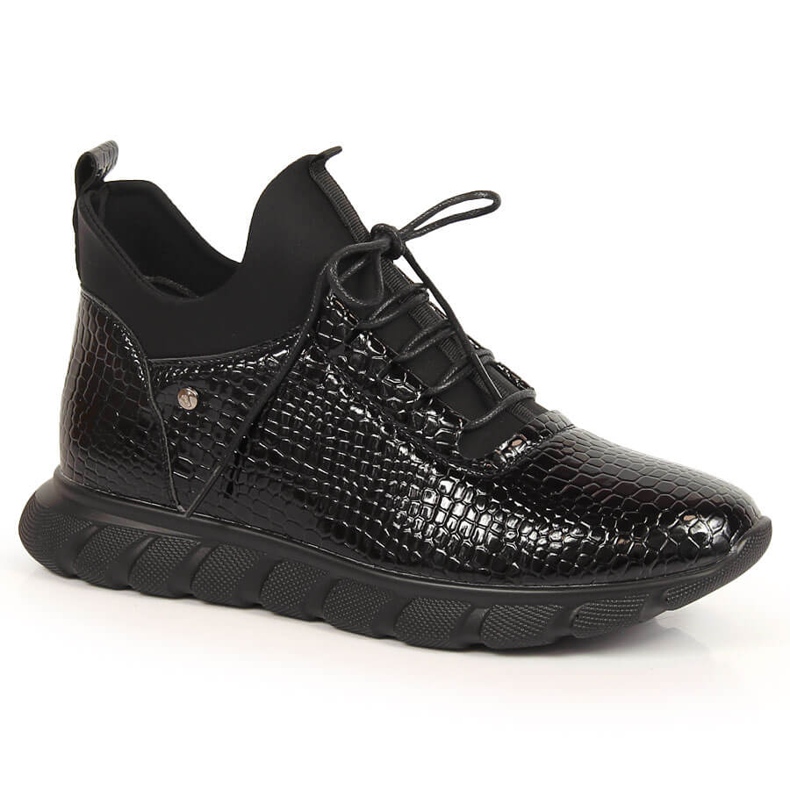 Botas sin cordones de croché negro lacado para mujer de Vinceza
