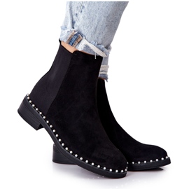 PG1 Botines De Ante Botines Chelsea Con Perlas Negro Jilanna 8335 BLK