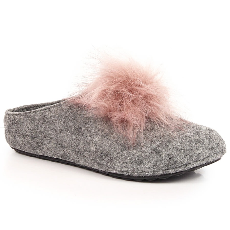 Cómodas zapatillas de estar por casa de mujer en fieltro con pompón Panto Fino gris
