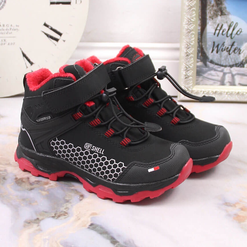 Botas de nieve impermeables para niños con velcro American Club AM904B negro