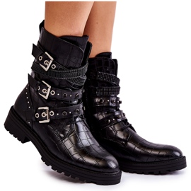 Botas Calientes De Mujer Con Tiras Serpiente Negro Lambert
