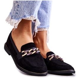 FB2 Mocasines Mujer Ante Con Cadena Clavos Negros