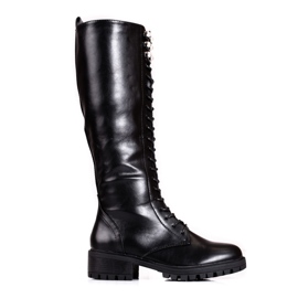 Botas altas Shelovet de mujer con cordones negro
