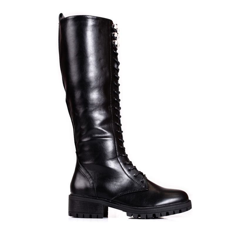 Botas altas Shelovet de mujer con cordones negro