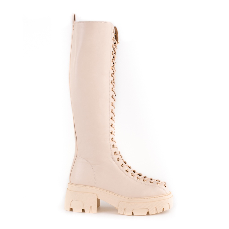 Botas altas de mujer Shelovet beige con cordones