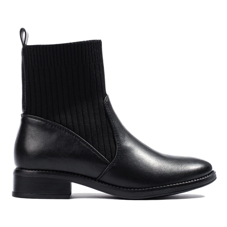 Botines sin cordones con tacón plano negro