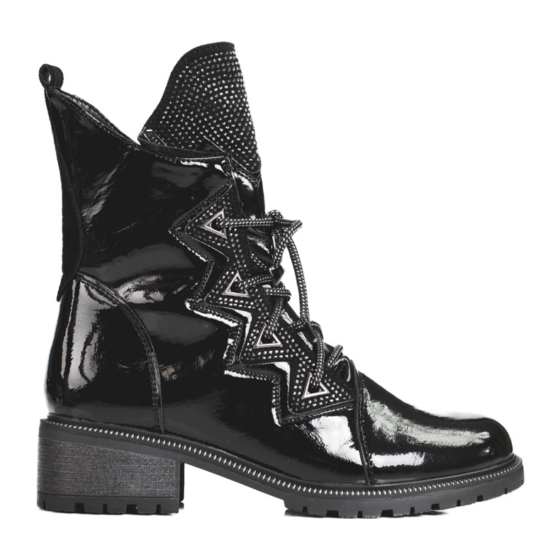 Botas de mujer de charol con cristales Shelovet negro Botas de mujer de charol con cristales Shelovet negro