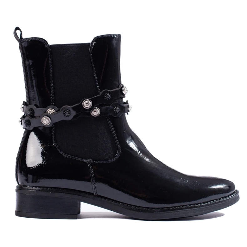 Botines de mujer de charol con tacón plano negro