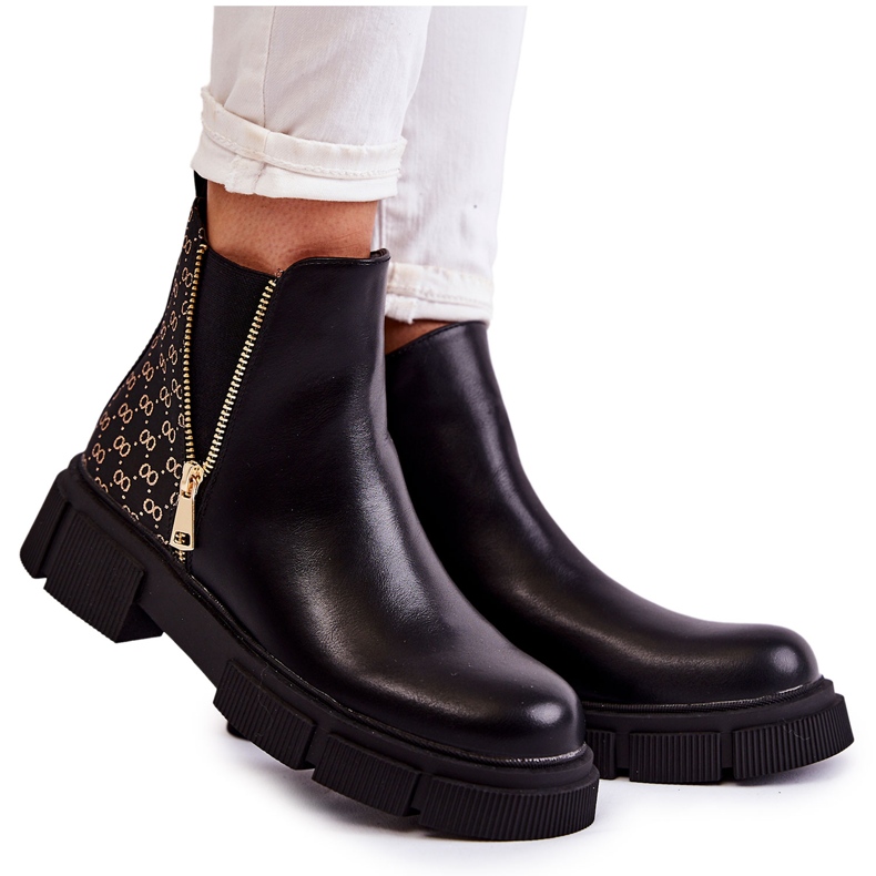 PG1 Botas Mujer Piel Con Cremallera Decorativa Negro Lorra