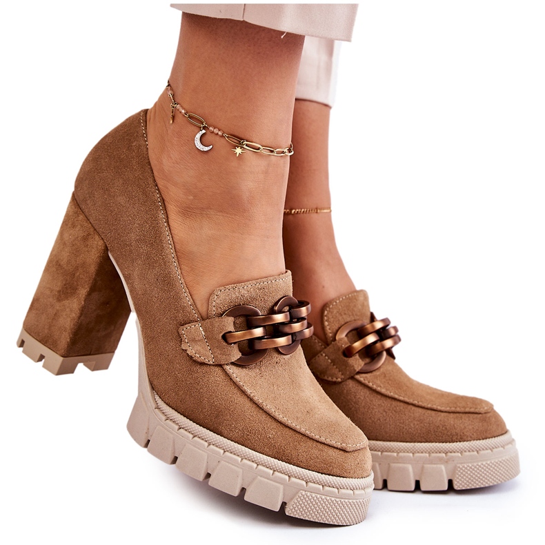 Bombas De Cuero En La Plataforma Y Un Bar Lewski Zapatos 3197 Beige marrón