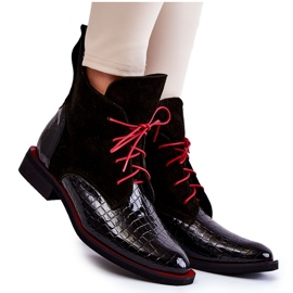 PA2 Botines De Cocodrilo De Piel Estampado Cheyenne Negro Y Rojo PA2 Botines De Cocodrilo De Piel Estampado Cheyenne Negro Y Rojo