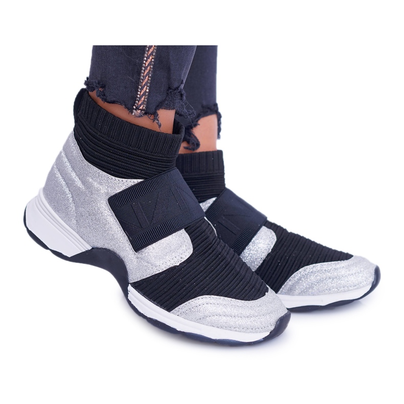 Deportivas Mujer Lu Boo Con Calcetín Plata Glitter Phantom HT9022 negro