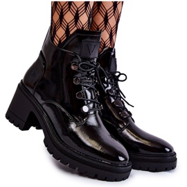 Vinceza Botas Lacadas Cálidas Con Cordones Negro Ragnhild